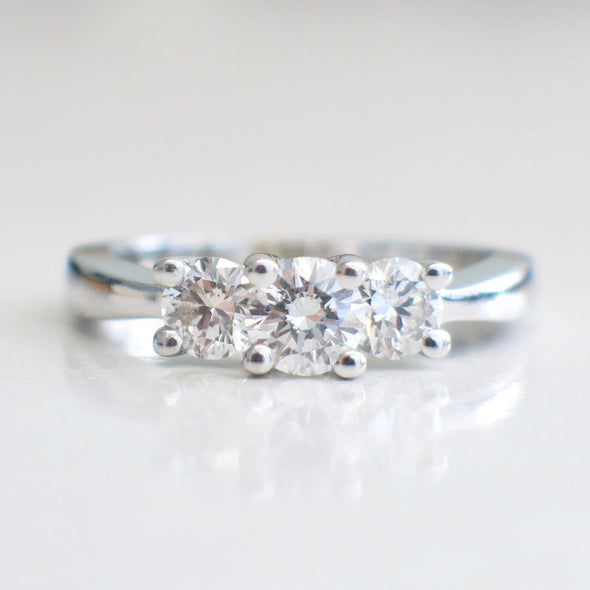 14K White Gold Diamond Three Stone Engagement Ring