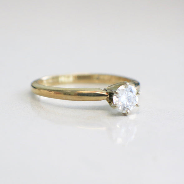 14K Yellow Gold Diamond Solitaire Round Vintage Engagement Ring