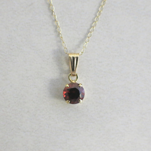 14K Yellow Gold Necklace With Bright Red Garnet Pendant