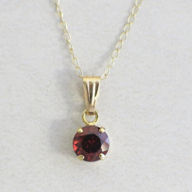 14K Yellow Gold Necklace With Bright Red Garnet Pendant