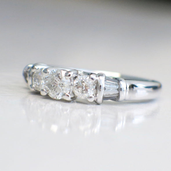 Vintage 14K White Gold Diamond Engagement Ring Wedding Band