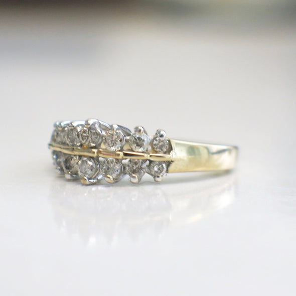 Vintage 14k Double Diamond Graduated Band Ring