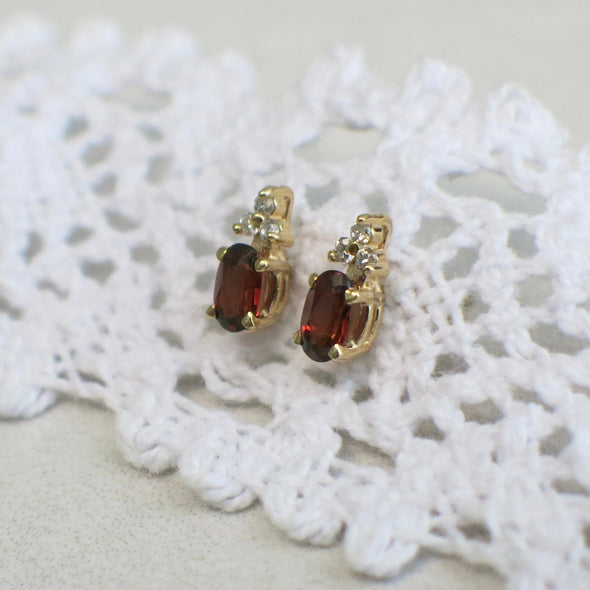 Vintage Diamond and Garnet Gold Stud Earrings
