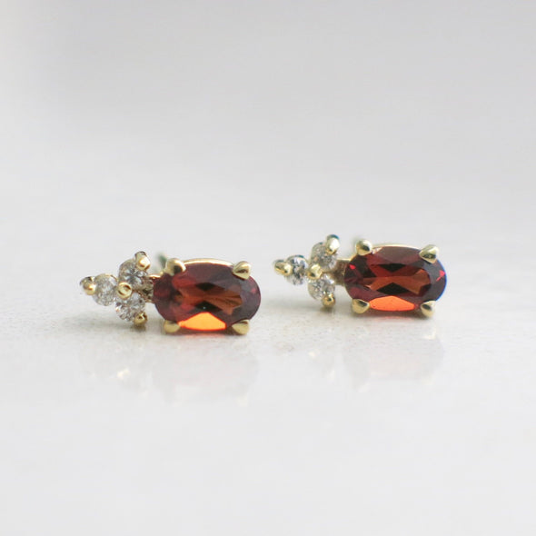 Vintage Diamond and Garnet Gold Stud Earrings