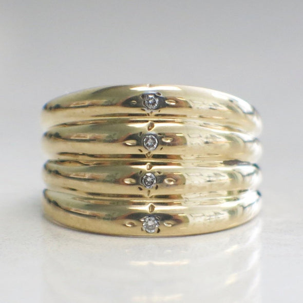 Wide 14K Yellow Gold Diamond Band Ring
