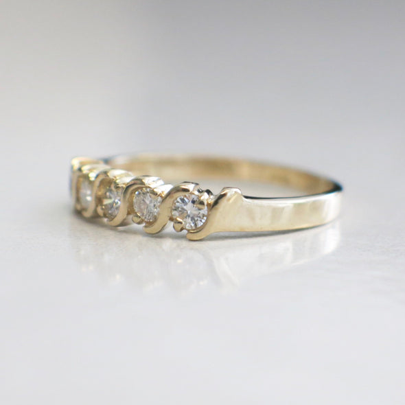 14K Vintage Five Stone Diamond S Shaped Anniversary Wedding Band Stackable Ring