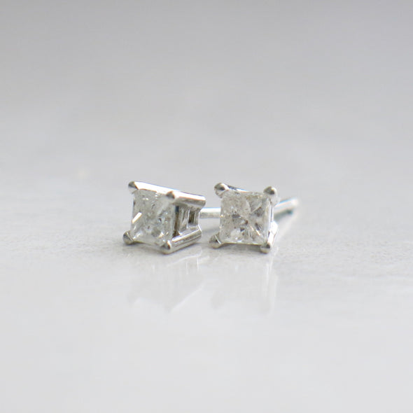 Princess Cut .44 CTW Diamond Stud Earrings 14K White Gold