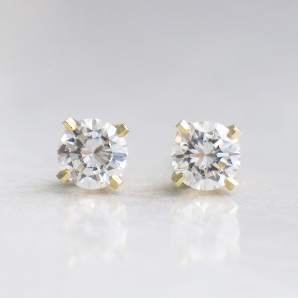 14K Yellow Gold Classic Four Prong Diamond Stud Earrings