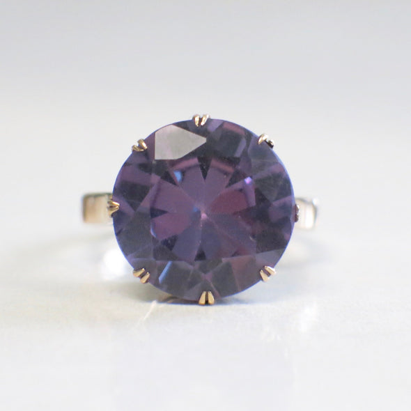 Color Change Round Synthetic Sapphire Vintage 14K Rose Gold Ring
