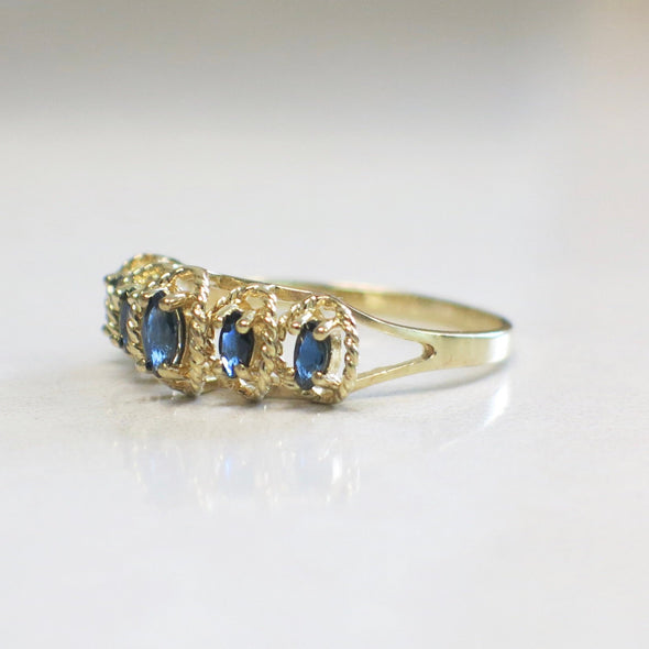 Five Stone Sapphire Marquise 14K Yellow Gold Ring