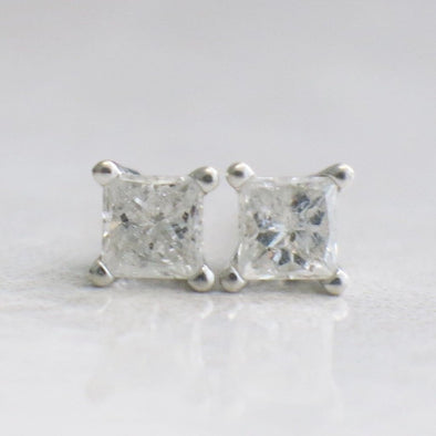 Princess Cut .44 CTW Diamond Stud Earrings 14K White Gold