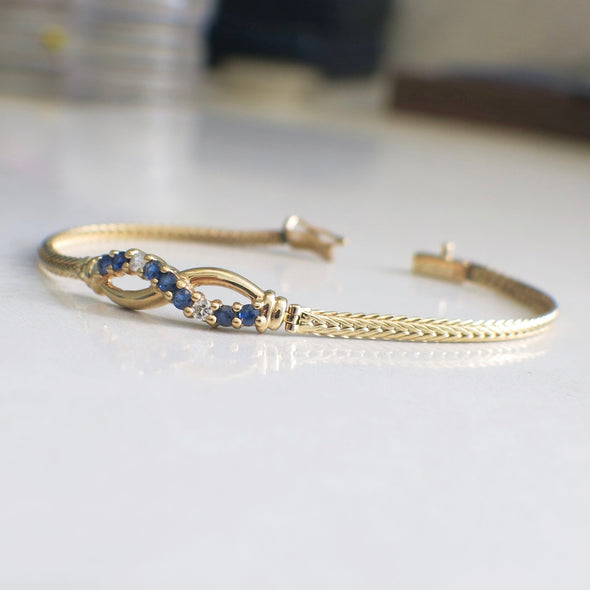 Sapphire and Diamond 14K Yellow Gold Infinity Bracelet