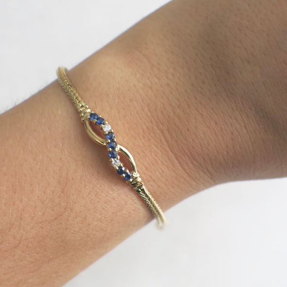 Sapphire and Diamond 14K Yellow Gold Infinity Bracelet