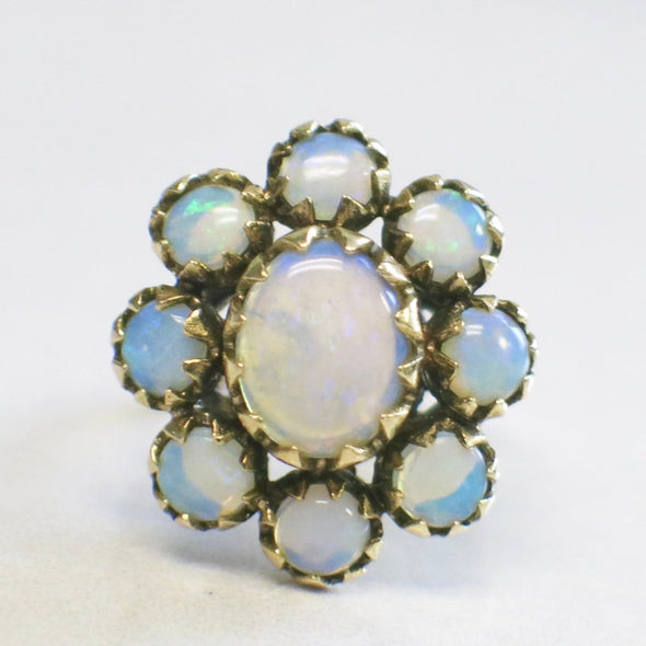 Vintage Opal Floral Flower Ring 14K Yellow Gold