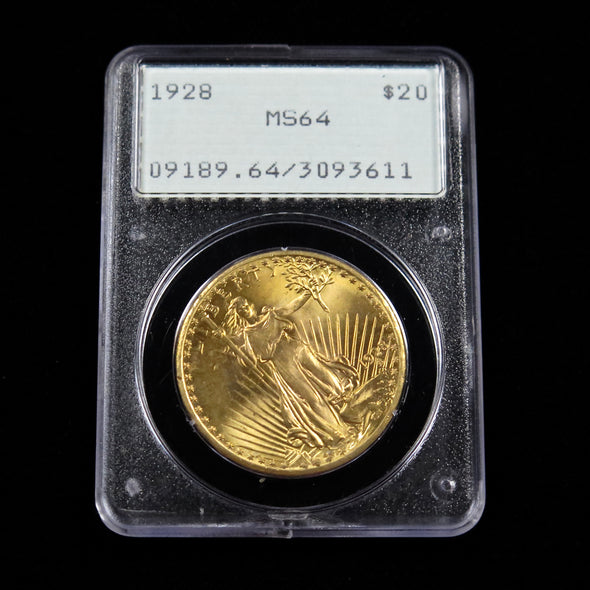 1928 20 Dollar Saint Gaudens Double Eagle Gold Coin PCGS MS64