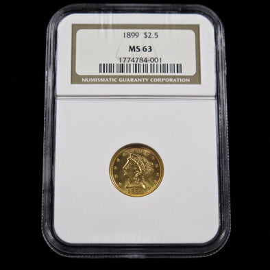 1899 Quarter Eagle 2.50 Dollar Gold Coin NGC MS63