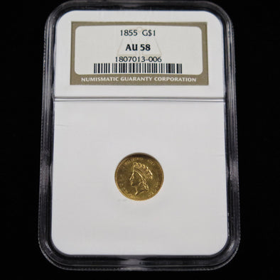 1855 Indian Princess Head Dollar Gold Coin Small Head NGC AU 58