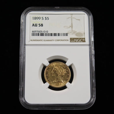 1899 S Liberty Head 5 Dollar Gold Coin NGC AU58