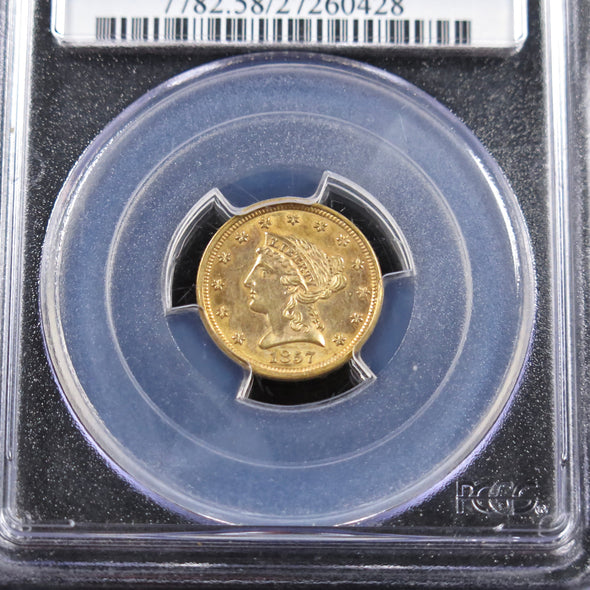 1857 Quarter Eagle 2.50 Liberty Head Dollar Gold Coin PCGS AU58
