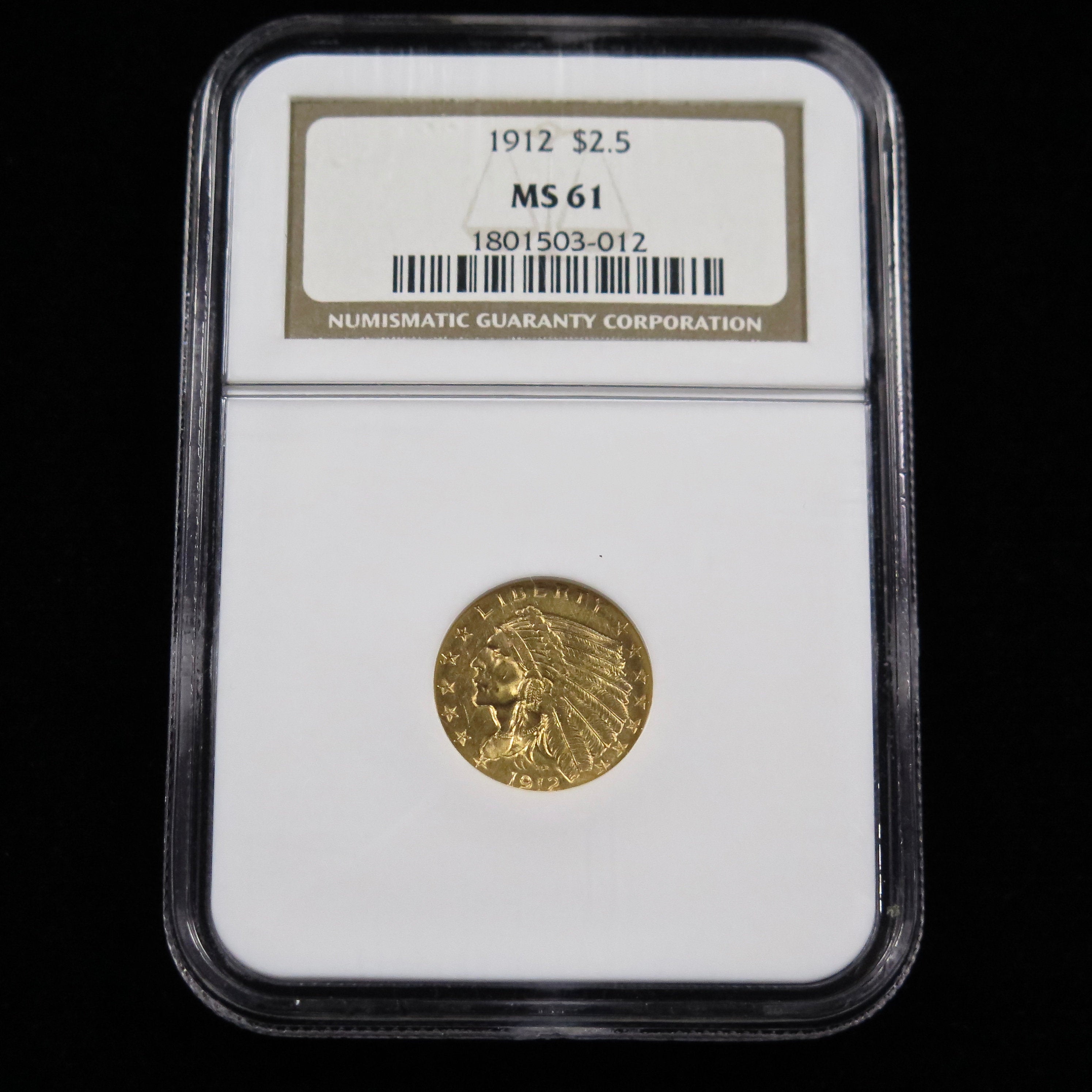 1912 Quarter Eagle 2.50 Dollar Indian Head Gold Coin NGC MS61