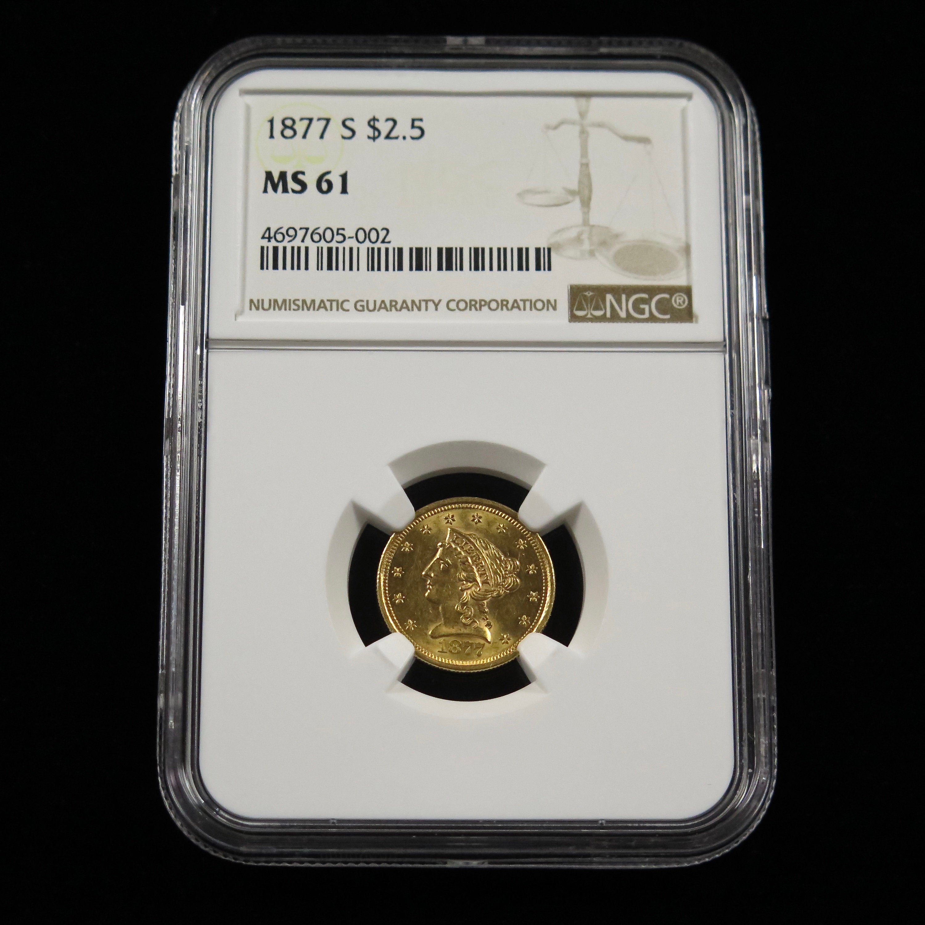 1877 S Quarter Eagle 2.50 Liberty Head Dollar Gold Coin NGC MS61