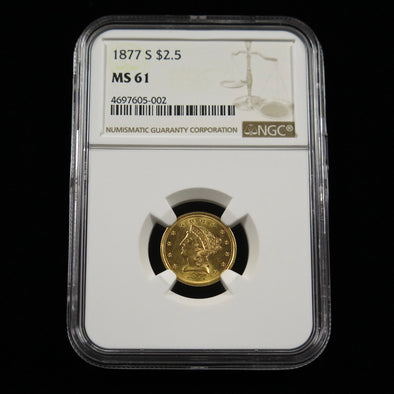 1877 S Quarter Eagle 2.50 Liberty Head Dollar Gold Coin NGC MS61