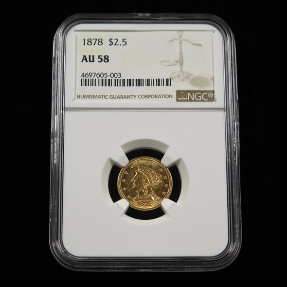 1878 Quarter Eagle 2.50 Liberty Head Dollar Gold Coin NGC AU58