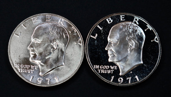 1971 S Eisenhower Silver Dollar 2 Coin Mint and Proof Combo