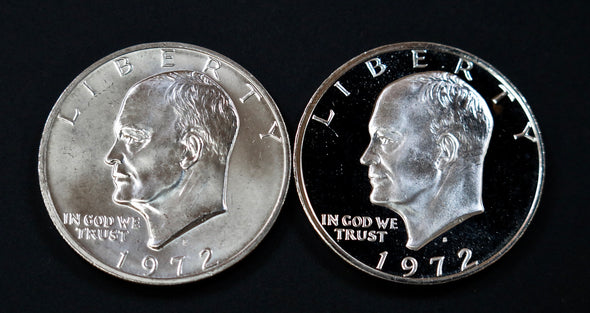 1972 S Eisenhower Silver Dollar 2 Coin Mint and Proof Combo