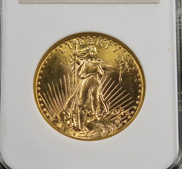 1914 D 20 Dollar Saint Gaudens Double Eagle Gold Coin NGC MS64