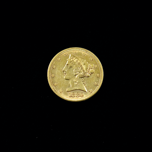 1880 Liberty Head 5 Dollar Gold Coin