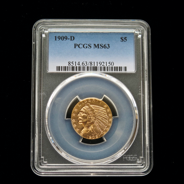 1909-D 5 Dollar Indian Head Gold Coin PCGS MS63